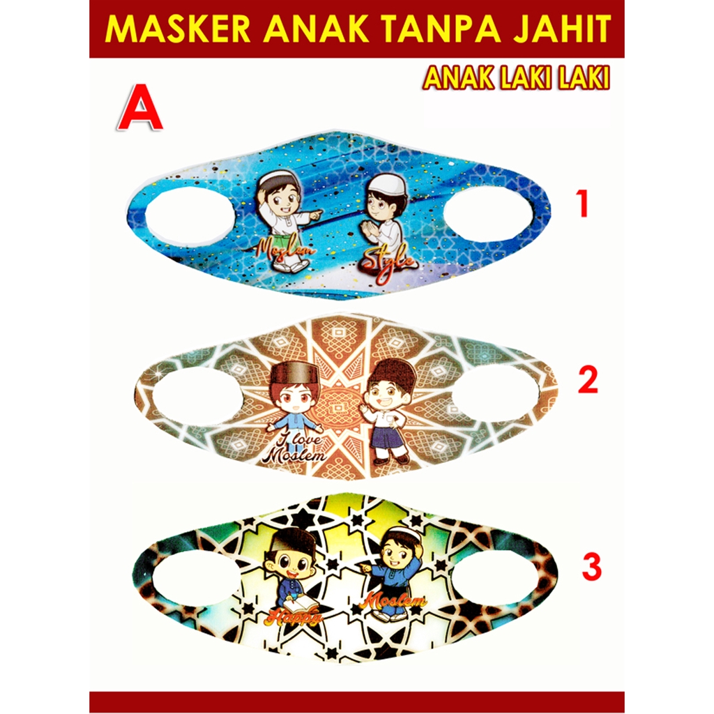 MASKER ANAK TANPA JAHIT BAHAN SCUBA MOTIF 1