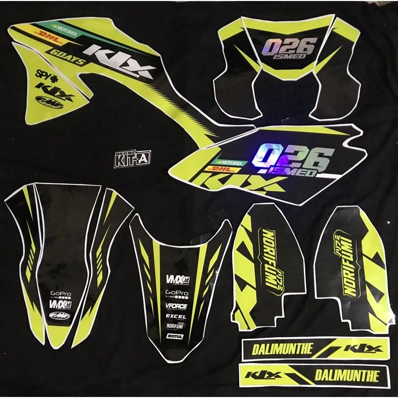 Decal klx bf 150 extreme hijau stabilo cutting hologram dekal stiker klx 150 striping sticker klx150