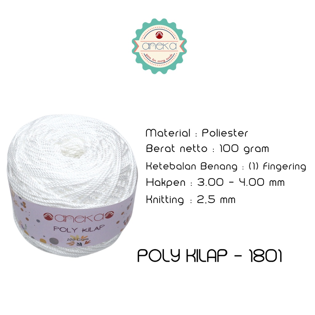 PREMIUM Benang Rajut Polyester/ Poliester / Poli Poly Kilap Warna - 1801