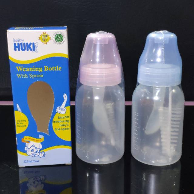 Huki Weaning Bottle with spoon / Botol sendok makan bayi feeder