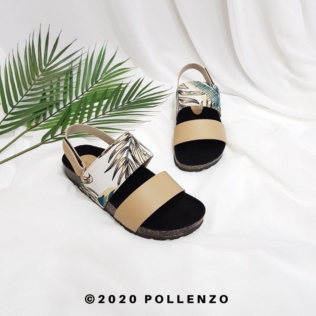 Pollenzo - Naila Birken Flip Flop Sandal Wanita Kombinasi Tali Kape-88-CREAM