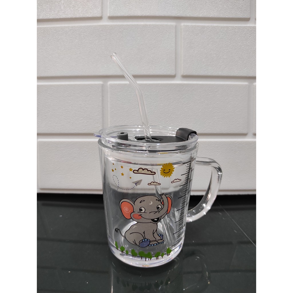 Gelas Minum Kaca Motif Animal Lifestyle + Sedotan Glass Ware 400ml H481