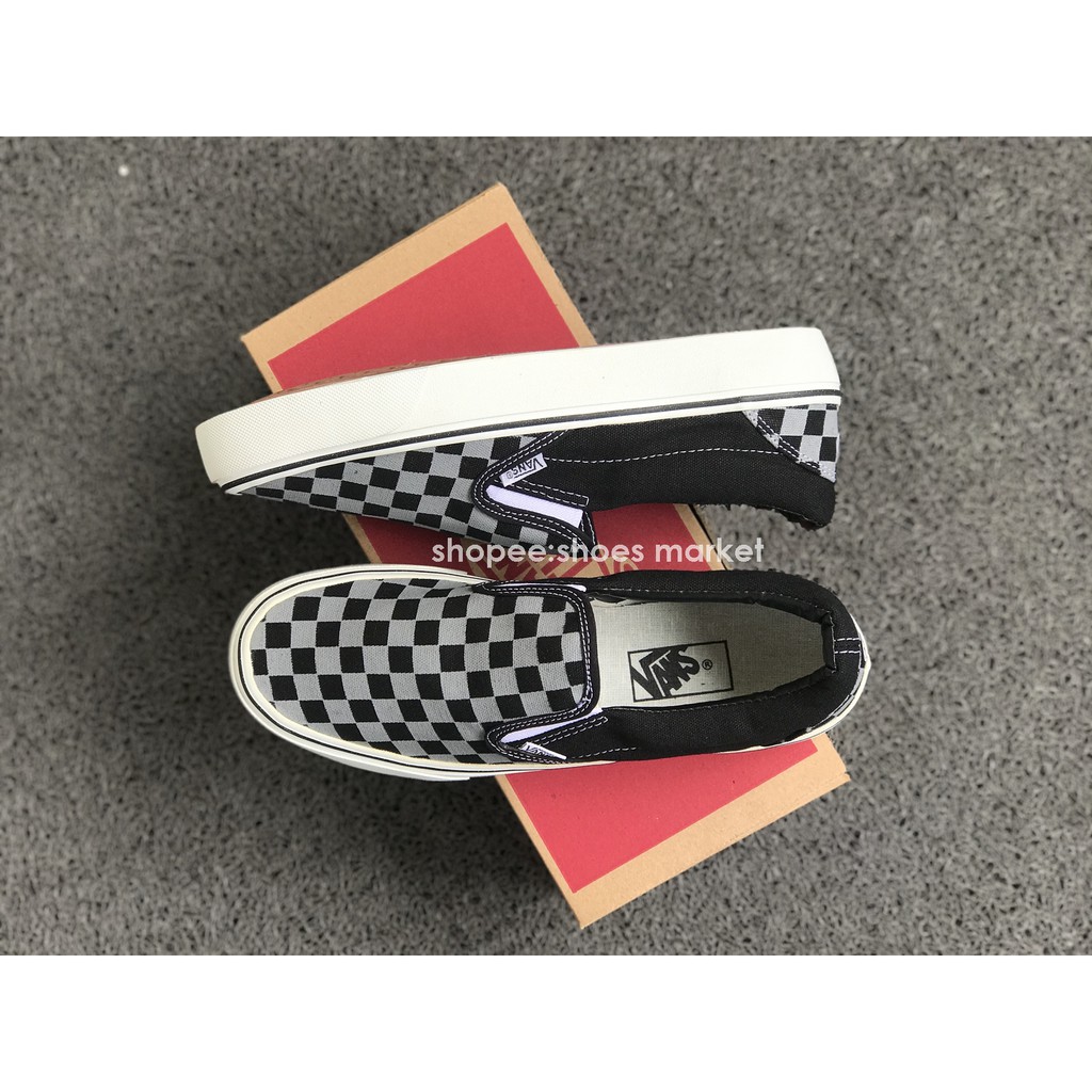 Vans Slip On Checkerboard Black Grey Sneakers Pria