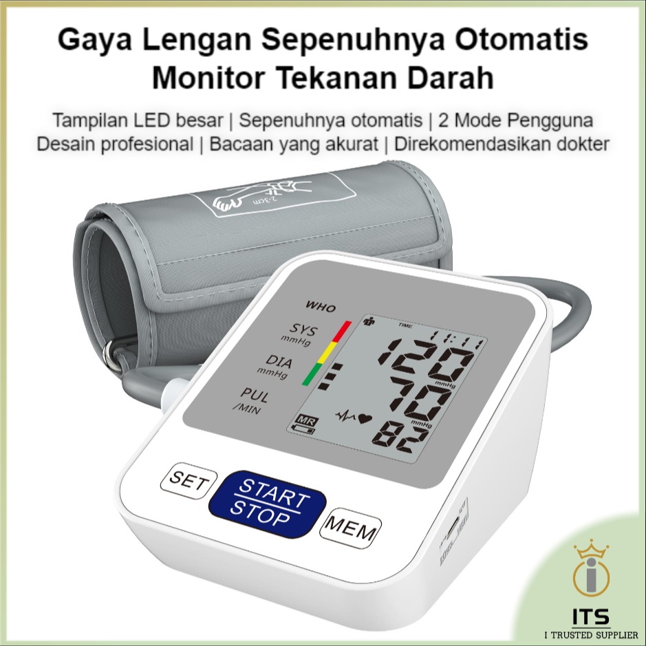 ITS Tensi darah digital otomatis akurat Gaya Lengan Sepenuhnya Otomatis Sphygmomanometer Monitor Tekanan Darah Tampilan LED besar  Sepenuhnya otomatis  alat tensi darah digital akurat lengkap ori