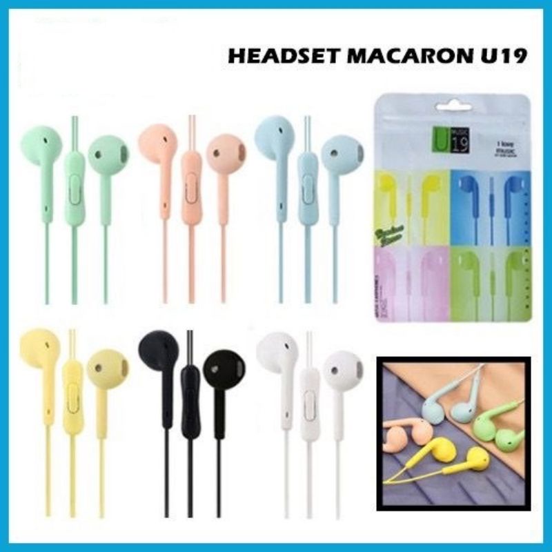 MURAH Headset Macaron U19 Hifi Stereo Extra Bass Handsfree Matte Colorfull Earphone Jack 3.5mm With Mic