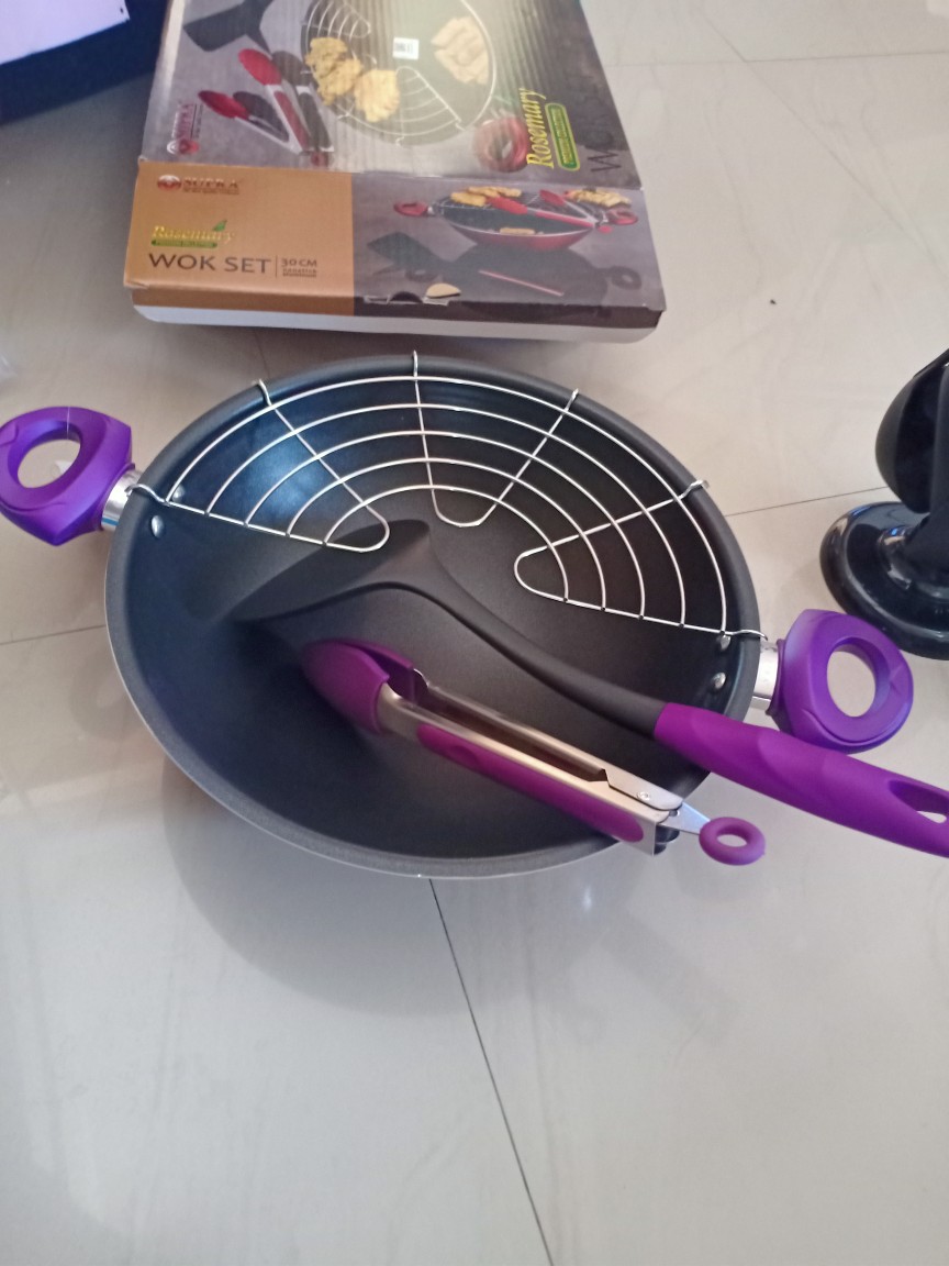 Wajan Tempura / Wajan Set Aluminium Teflon / Wok Set 30cm Supra - Ungu