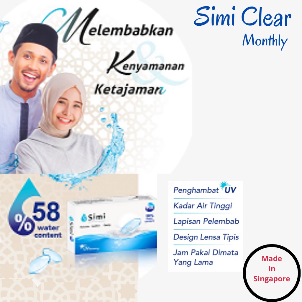 SOFTLENS BENING / CLEAR BULANAN SIMI DIA. 14.20 mm MINUS (-0.50 SD -15.00) MADE IN SINGAPORE