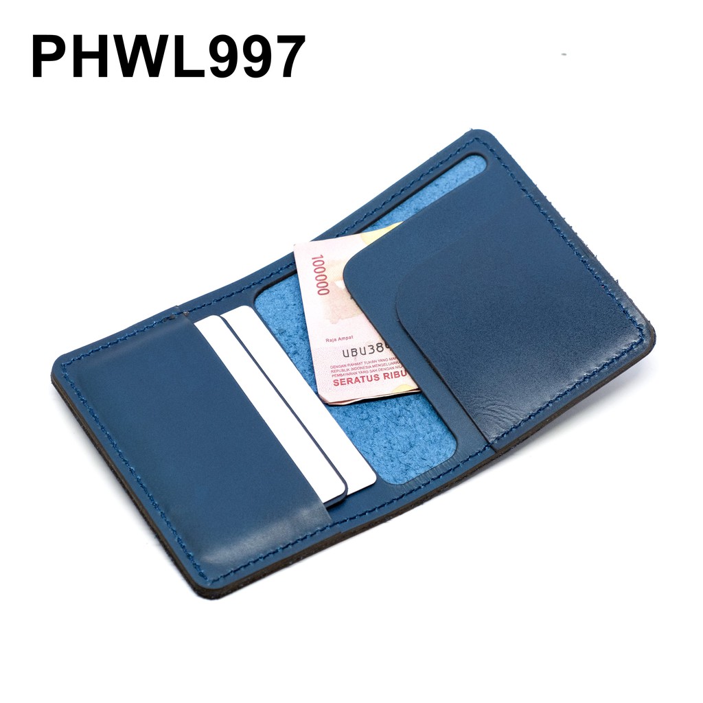 dompet kulit asli unik minimalis muat uang dan kartu biru - PHWL997