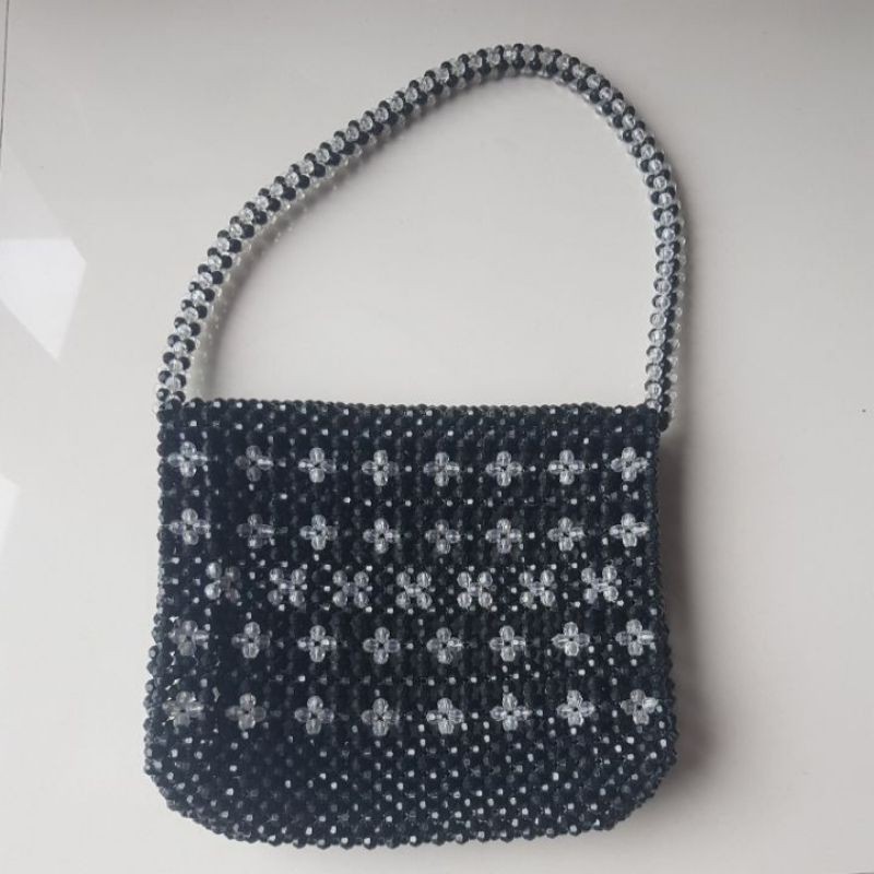 Tas bahu pesta Manik wanita / woman pearl mutiara cantik hitam shoulder ukuran 20 cm preloved