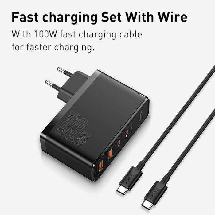 Baseus Cable Gan 2 Pro 100W Adapter Charger PD - Dual PD &amp; Dual Port - Include Cable C to C