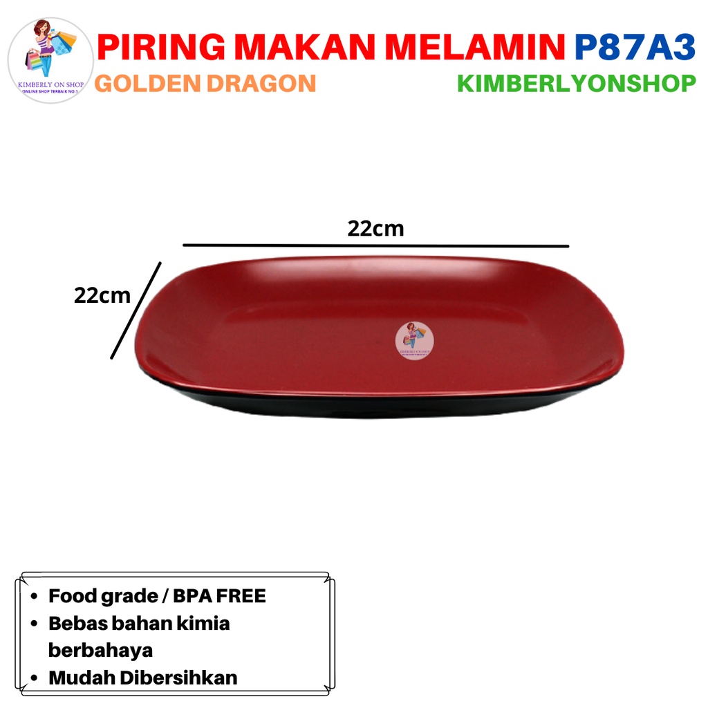 Piring Makan Melamin Kotak 8 inc Golden Dragon P 87A3