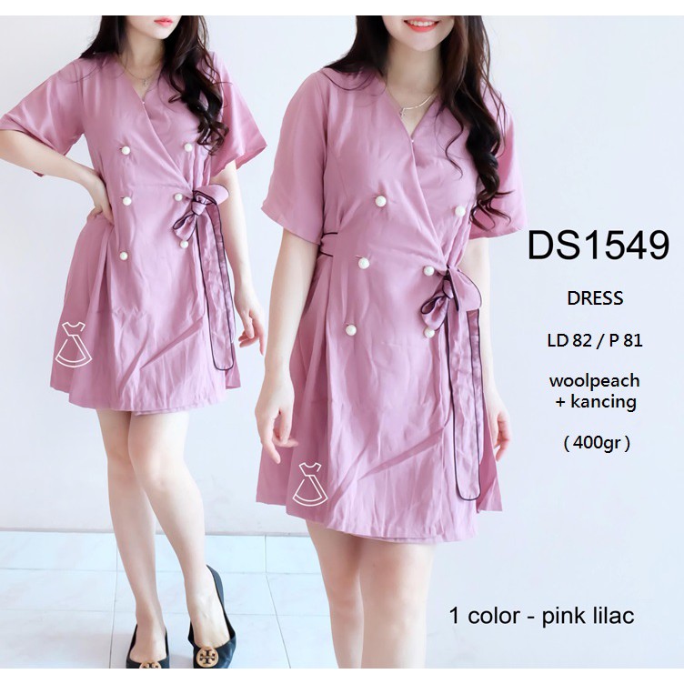 DS1549 - DRESS CASUAL BASIC WOOLPEACH DRESS KIMONO WANITA MODERN MURAH