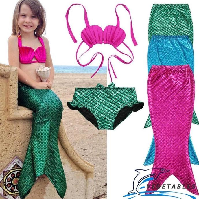 Y.B-3Pcs Set Bikini Ekor Mermaid Untuk Kostum Anak Perempuan