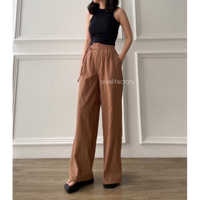 SIVALI Jennie Pants - Celana Kulot Linen Crinkle Highwaist - Cullote Pants