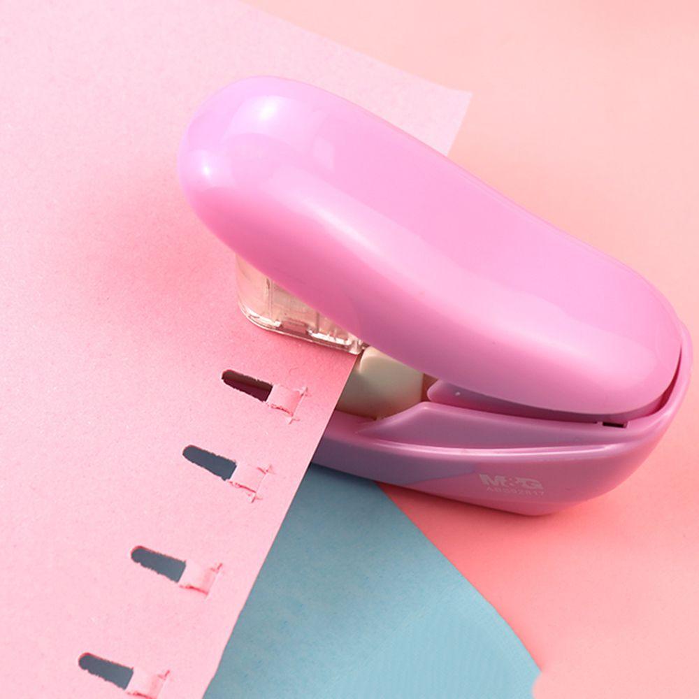 [Elegan] Staple Free Stapler Portable Candy Color Nyaman Kantor Sekolah Alat Tulis Tanpa Staples Kertas File Pengikat