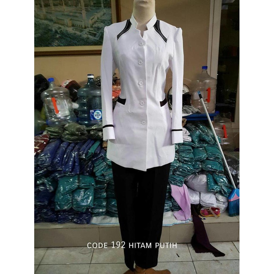 Stok Terbatas Blazer Baju Seragam Putih Code 192 Hipu Lis Hitam Wanita Guru, Pns