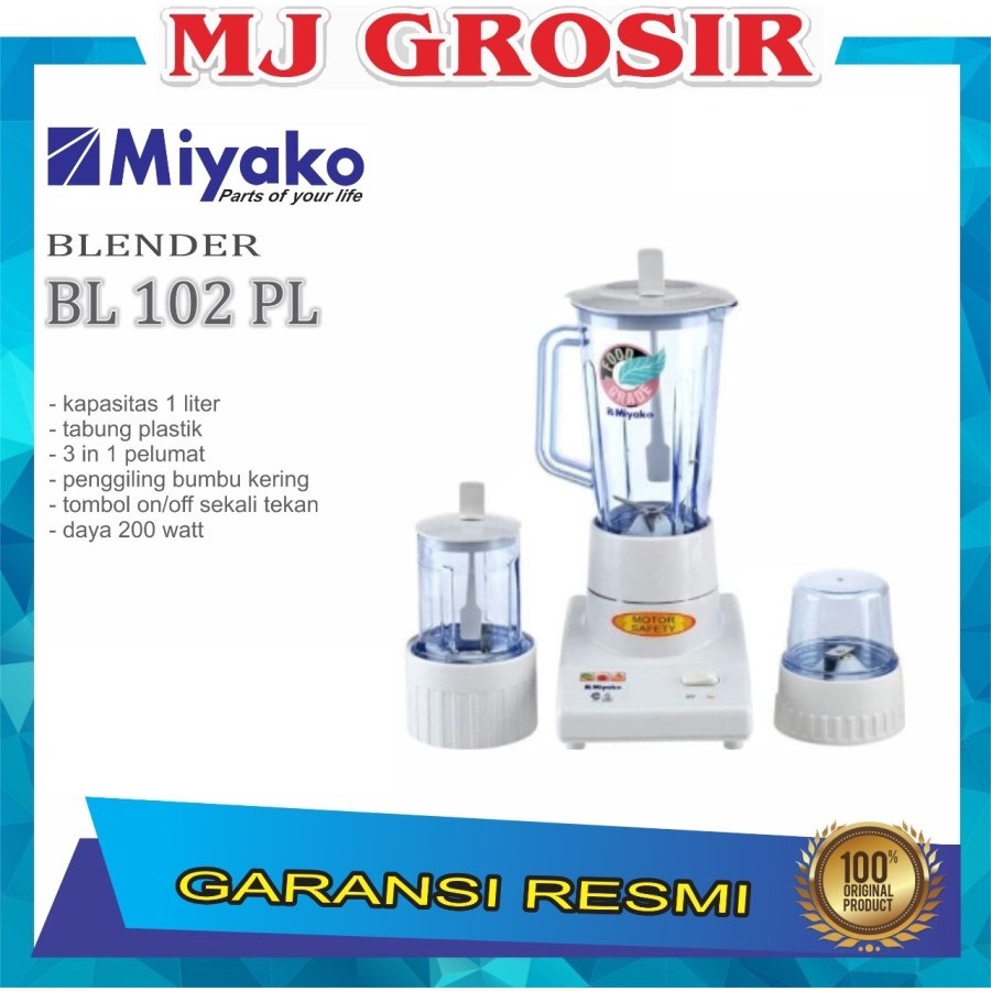 BLENDER MIYAKO BL 102 PL 3 IN 1 SERBAGUNA BAHAN PLASTIK 1 LITER