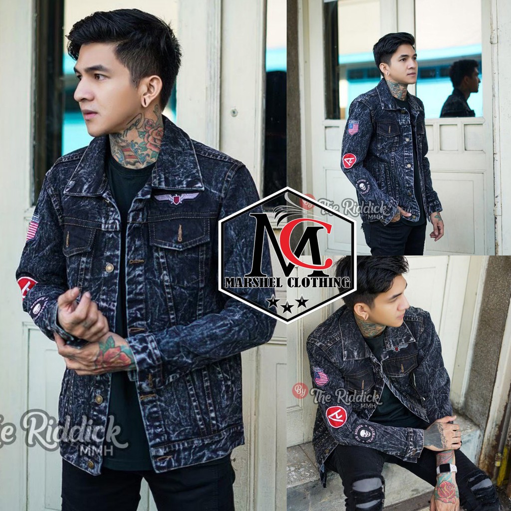 RCL - JAKET JEANS PRIA EMBLEM - JAKET DISTRO DENIM SANDWASH SALVIO HEXIA TIDAK LUNTUR