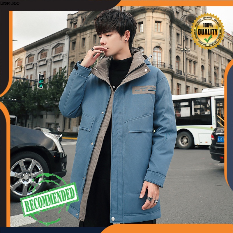 Jaket Pria Panjang 2021  Fashion Merek Tebal Hangat Jaket  Korea Trendi Tampan Berkerudung  pakaian