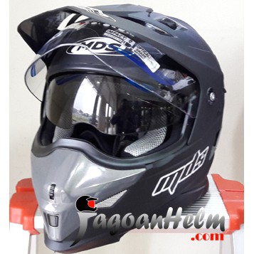 MDS Helm Super PRO Black Doff FullFace Ringan SuperMoto Hitam Dop