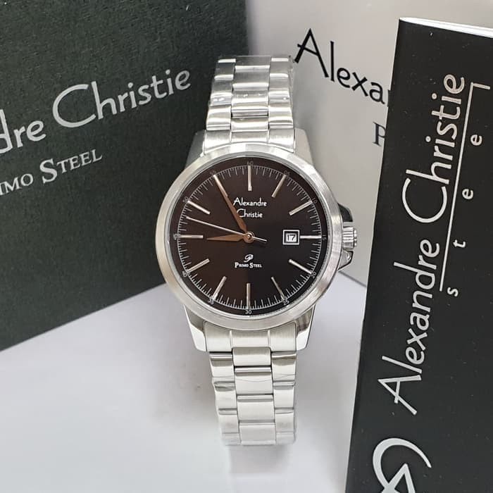 jam tangan wanita alexander cristie original ac1008 silver plat hitam