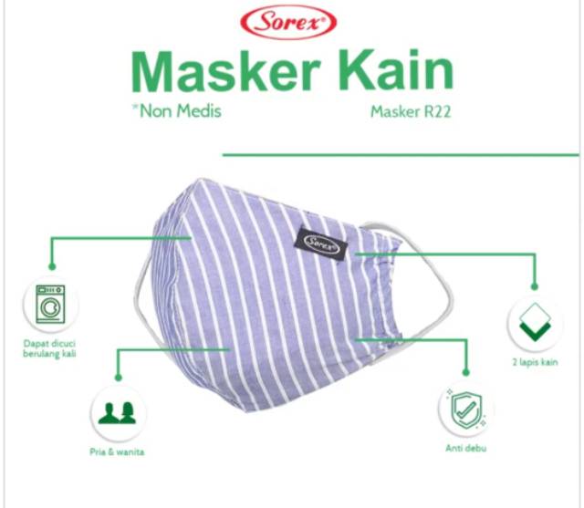 MASKER KAIN SOREX R22 NON MEDIS