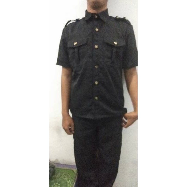 SKD    Baju safari lengan pendek warna hitam dan biru Dongker .