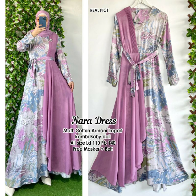 Dress New Nara Free Makser/Gamis Fashion Muslim/Dress pesta/Kekinian/