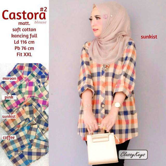 Kemeja Wanita Jumbo Katun Kotak Kotak Big Size Sirvia Castora by Classy Keys Hijab Solo-4