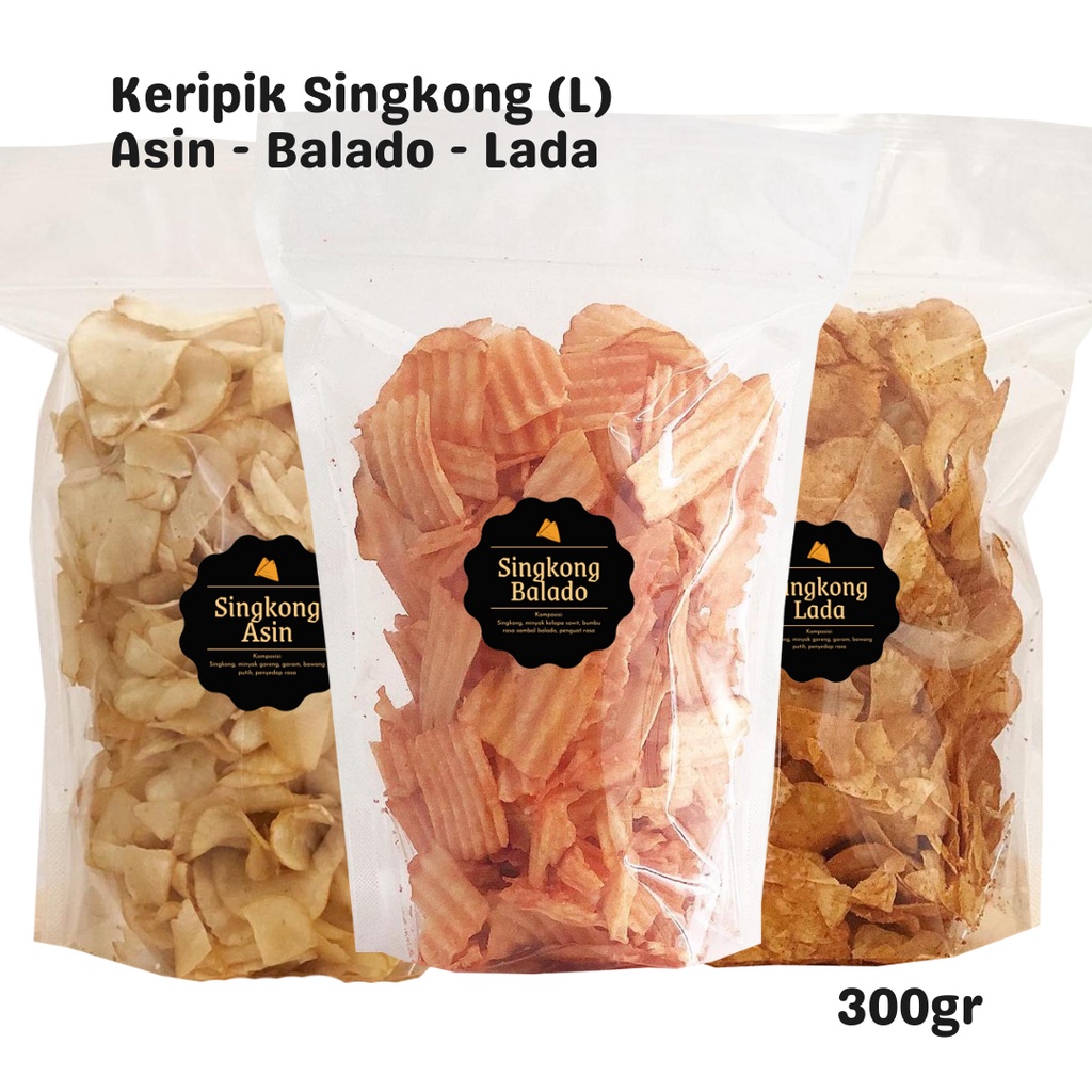 

Keripik Singkong Asin / Balado / Lada (L) 300gr / Snack Cemilan Camilan Pedas Gurih