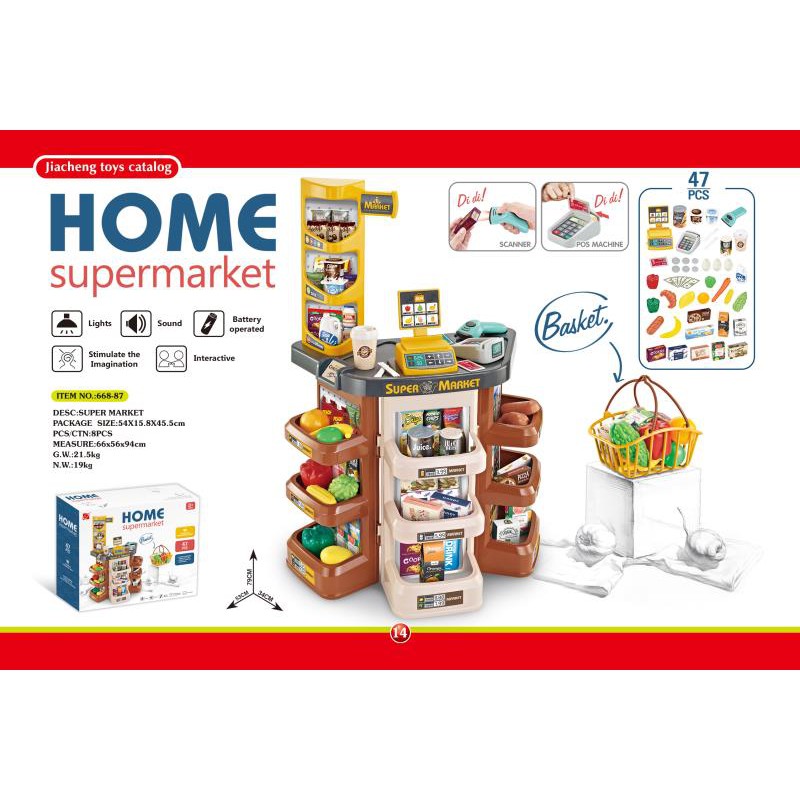Home Supermarket Playset Mainan Kasir Keranjang Belanja 47 pcs