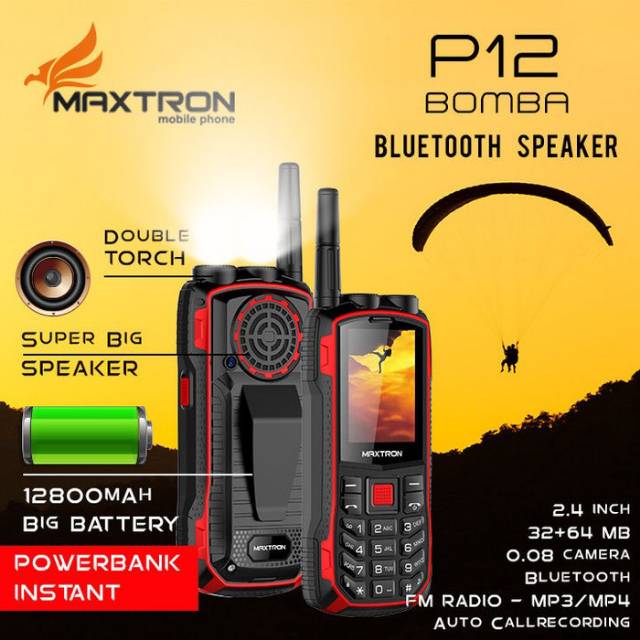 MAXTRON P12 BOMBA hp outdoor berantena POWER BANK BLUETOOTH SPEAKER