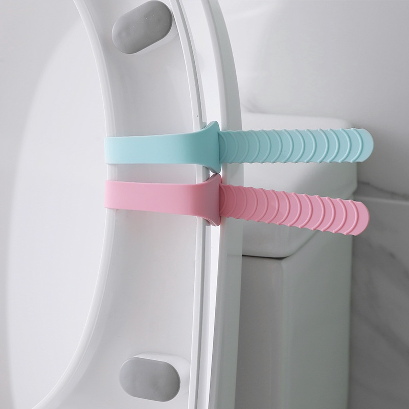 2pcs Sabuk Pengangkat Dudukan Toilet Bahan Silikon Model Lipat Dapat Disesuaikan