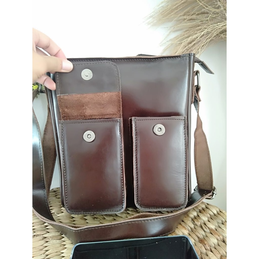 Tas Selempang Pria Besar Bahan Kulit Sapi Premium Tiga Warna Khas Kota Garut