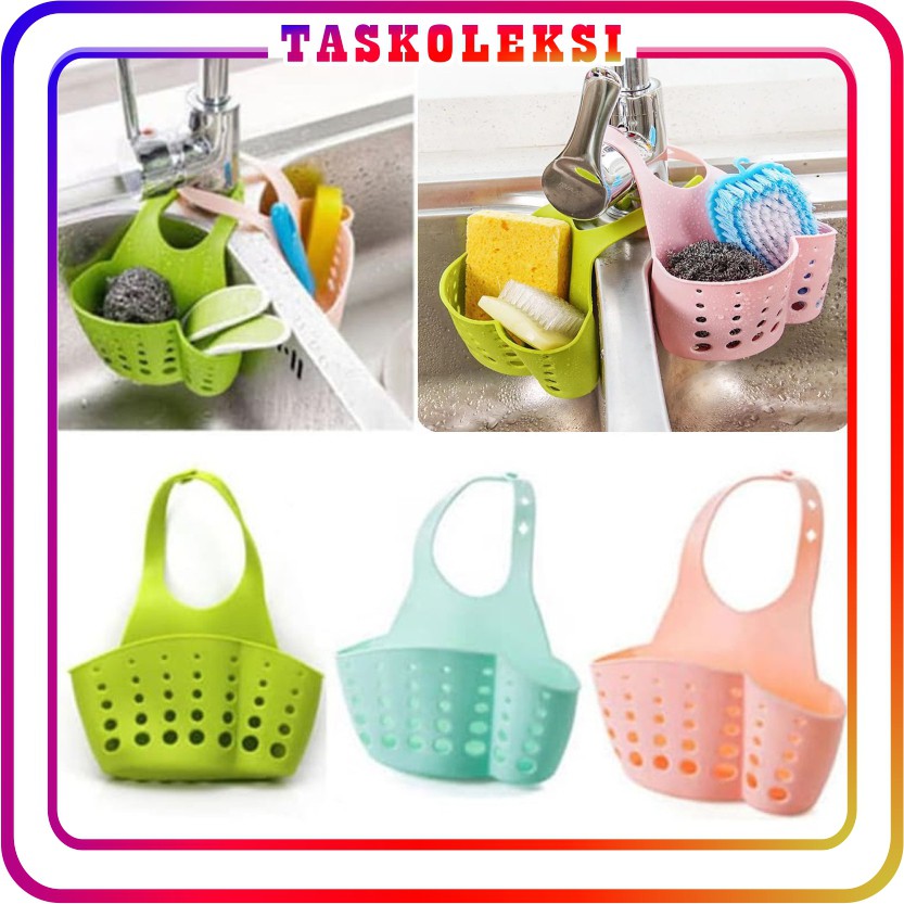 ☛TK☚ R065 Keranjang Organizer Pengering Spons Cuci Piring Gantung Wastafel Dapur Kran Sabun