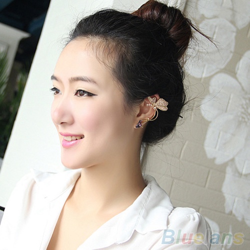 Hu Hu Hu Hu Hu Alat Bantu Pasang Kacamata♡ 1pc Anting Tusuk Model Kupu-Kupu Kristal Elegan Untuk Telinga Kiri Wanita