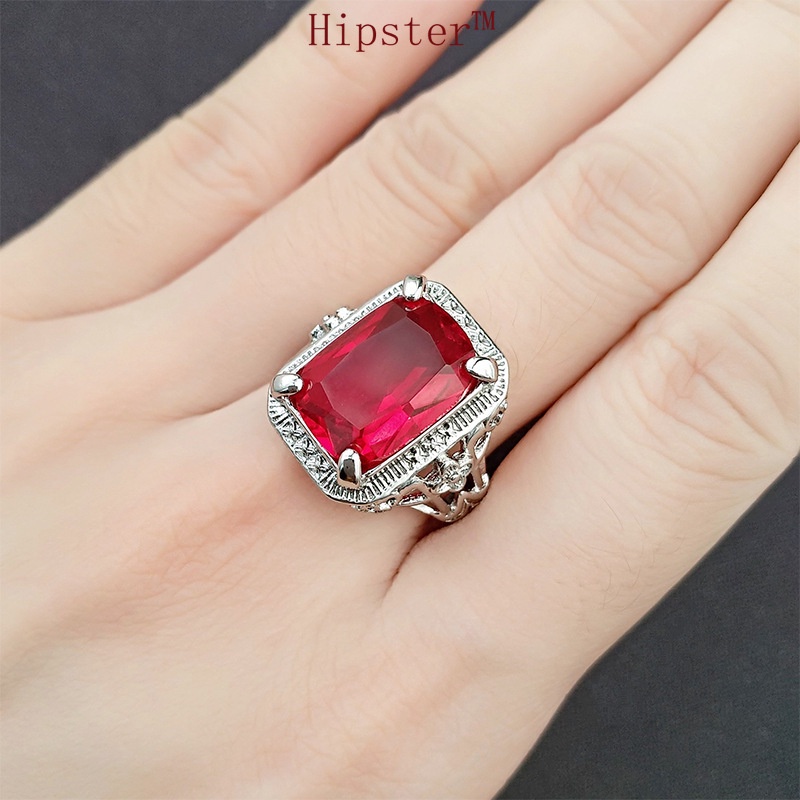 New Retro Trendy Light Luxury Full Diamond Ruby Couple Couple Rings