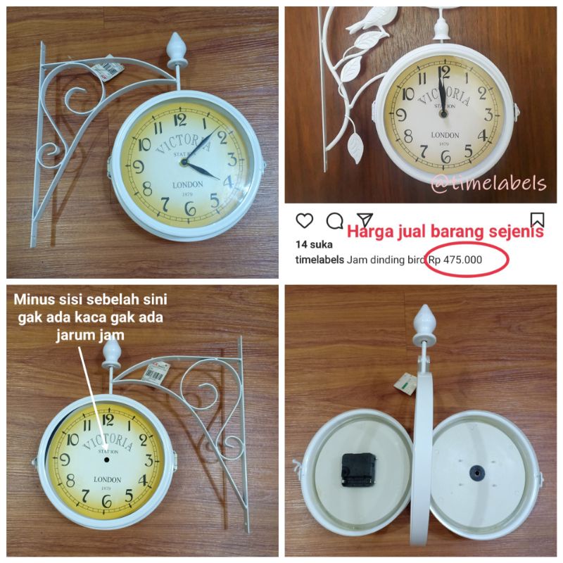 Jam Dinding Besi Vintage Shabby chic Ace Hardware 2Sisi dua sisi Taman dan Rumah
