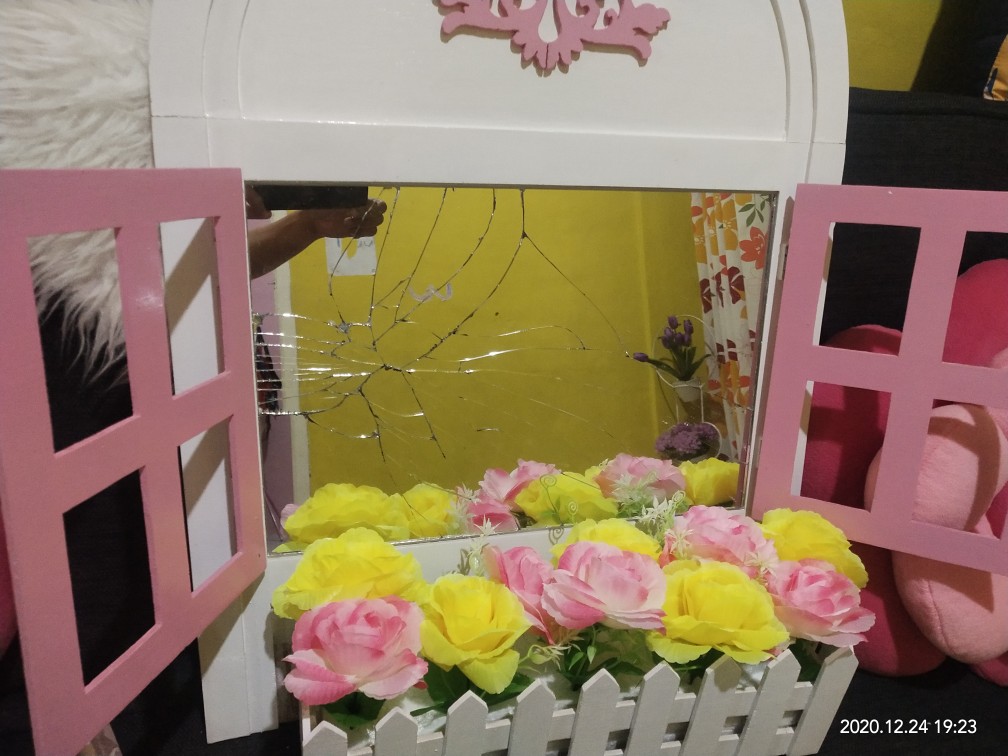 Vas Jendela Cermin Shabby Chic + Packing Kayu