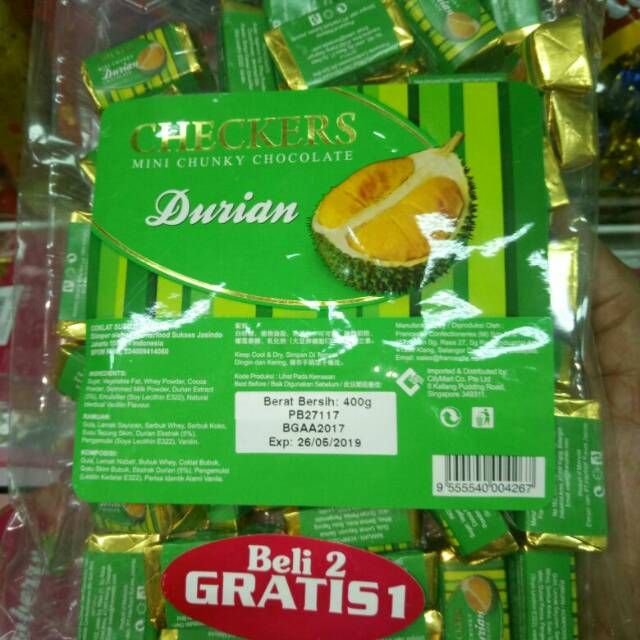 

Coklat checkers durian 400gr (buy 2 get1)