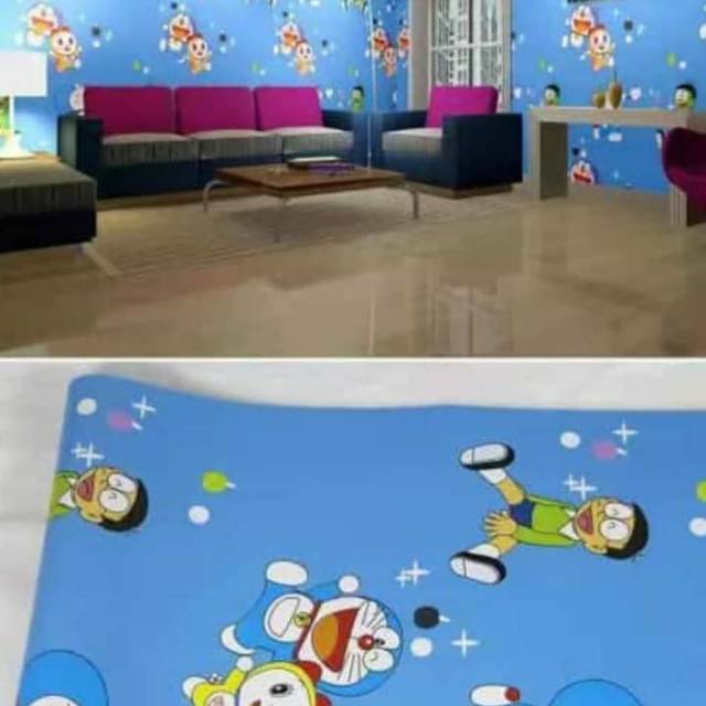 WALLPAPER STIKER DINDING MOTIF.DORA EMON BAHAGIA