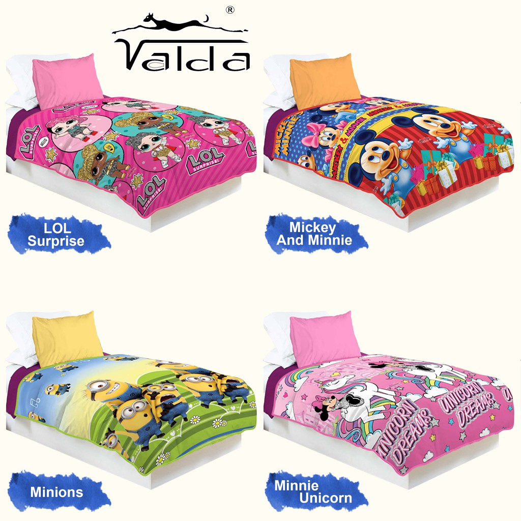 Selimut Valda Sutra Rotary 150x200 Doraemon Hello Kitty Frozen Keroppi LOL Mickey Tsum Unicorn Pony-2