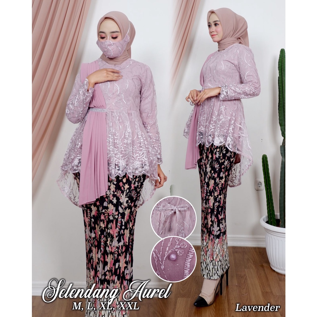 STELAN KEBAYA SELENDANG AUREL - MODEL KEBAYA KEKINIAN 2021 - BAJU KEBAYA WISUDA CANTIK MODERN - KEBAYA TERLARIS 2021-LAVENDER