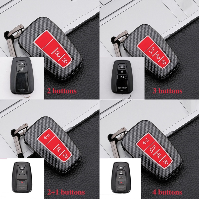 Case Pelindung Remote Kunci Mobil Keyless 2 / 3 / 4 Bahan ABS Carbon fiber Untuk Toyota Camry Corolla RAV4 Avalon Land Cruiser