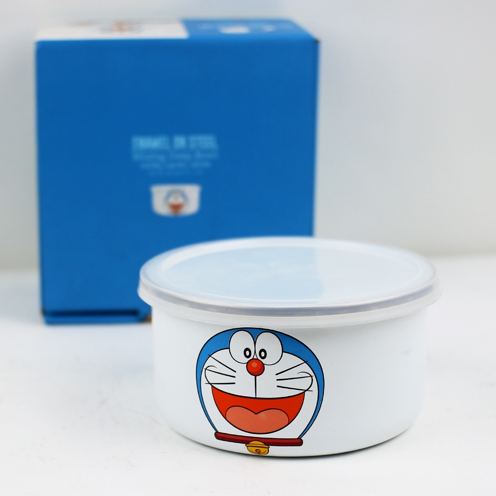 Maspion Mangkok set Motif Doraemon Mixing Deep Bowl set isi 3 pcs gambar Doraemon Mangkuk Enamel anti lengket FREE Tutup