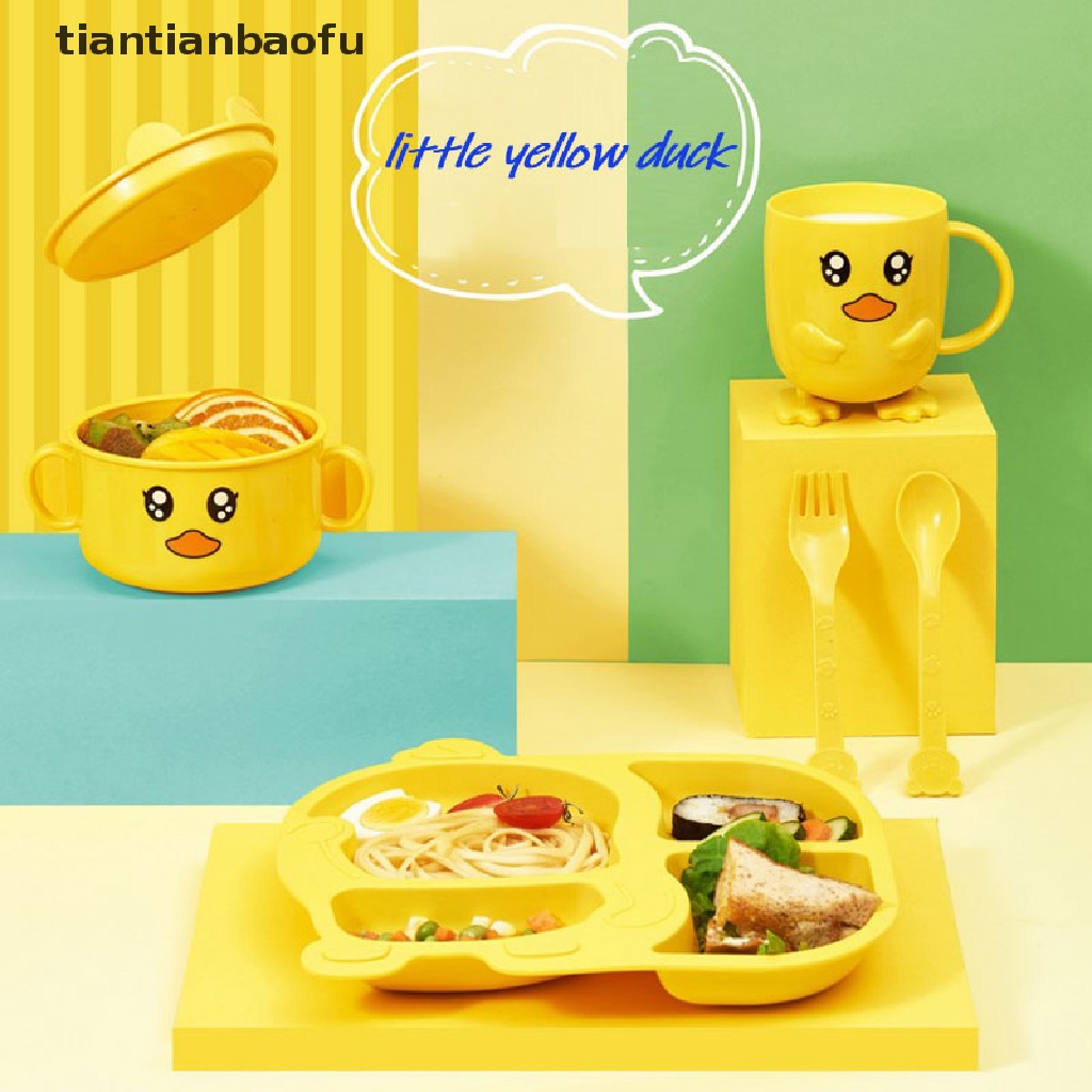 Tiantianbaofu Set Piring Makan Bayi / Anak Desain Kartun Bebek Kuning Kecil