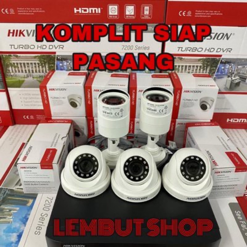 PAKET KAMERA CCTV HIKVISION 5 CAMERA 2mp 8 CH CHANNEL 1080p FULL HD KOMPLIT TINGGAL PASANG