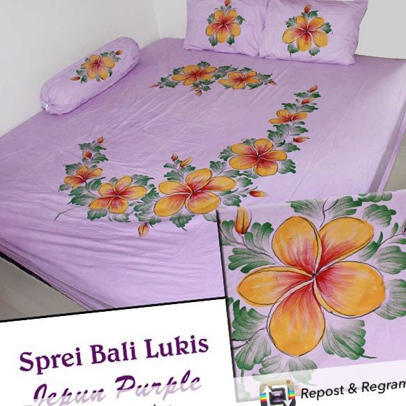 Sprei Lukis Bali Motif Bunga Jepun Ukuran 120 cm x 200 cm