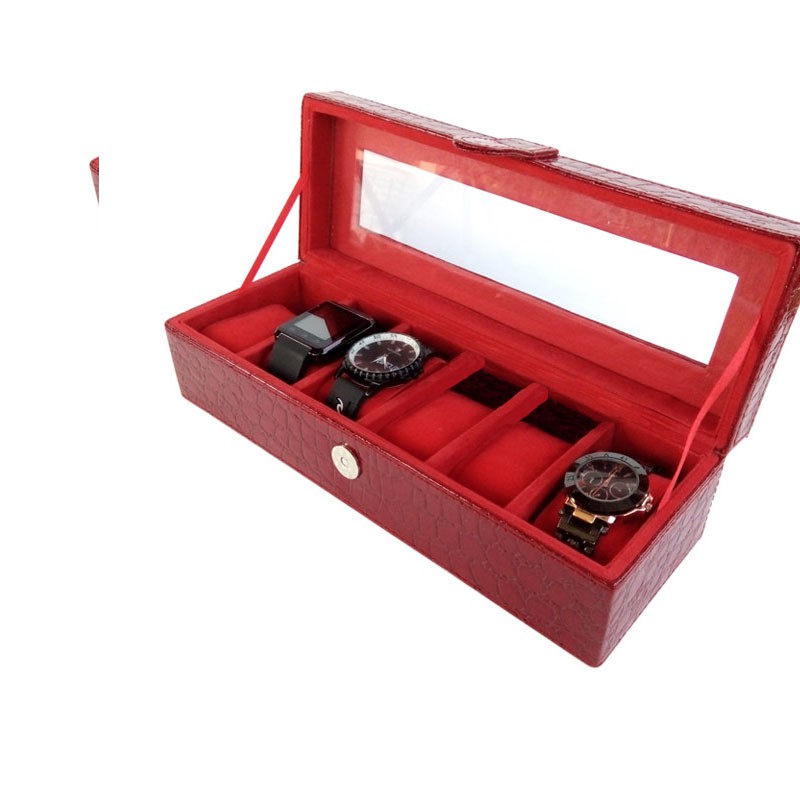 Kotak Jam / Box Jam / Tempat Penyimpanan Jam / Watch Box Oraganizer isi 6 Merah Polos