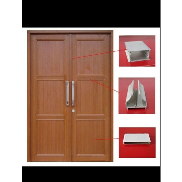 Pintu Aluminium Profil Mahkota motif serat kayu jati pintu custom